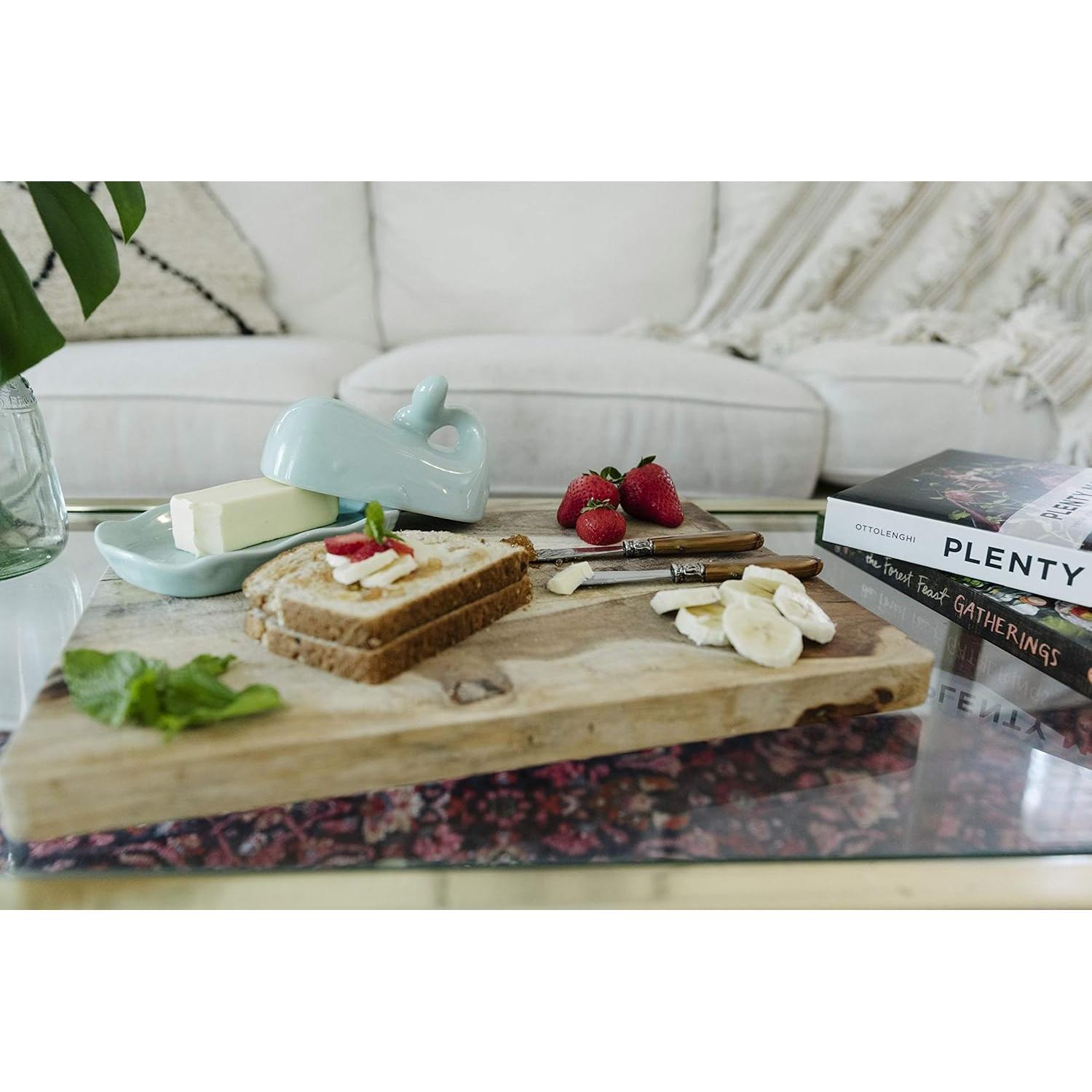 Plato de Mantequilla Creative Co-Op Ballena Aqua 17.8x11.4cm