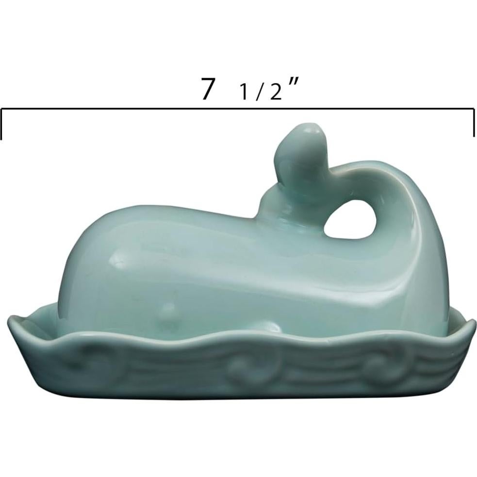 Plato de Mantequilla Creative Co-Op Ballena Aqua 17.8x11.4cm