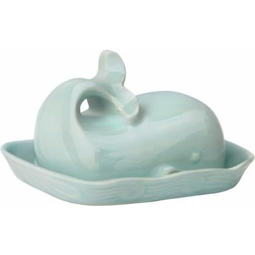 Plato de Mantequilla Creative Co-Op Ballena Aqua 17.8x11.4cm