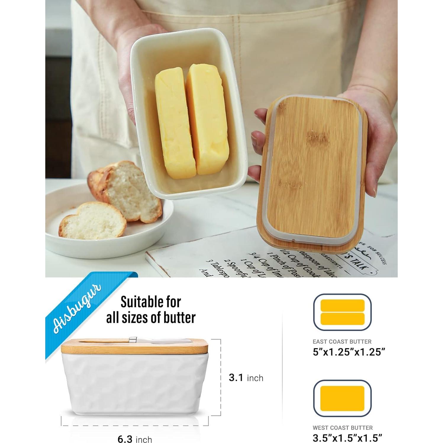 Plato para Mantequilla wtisan con Tapa y Cuchillo - Cerámica Blanca