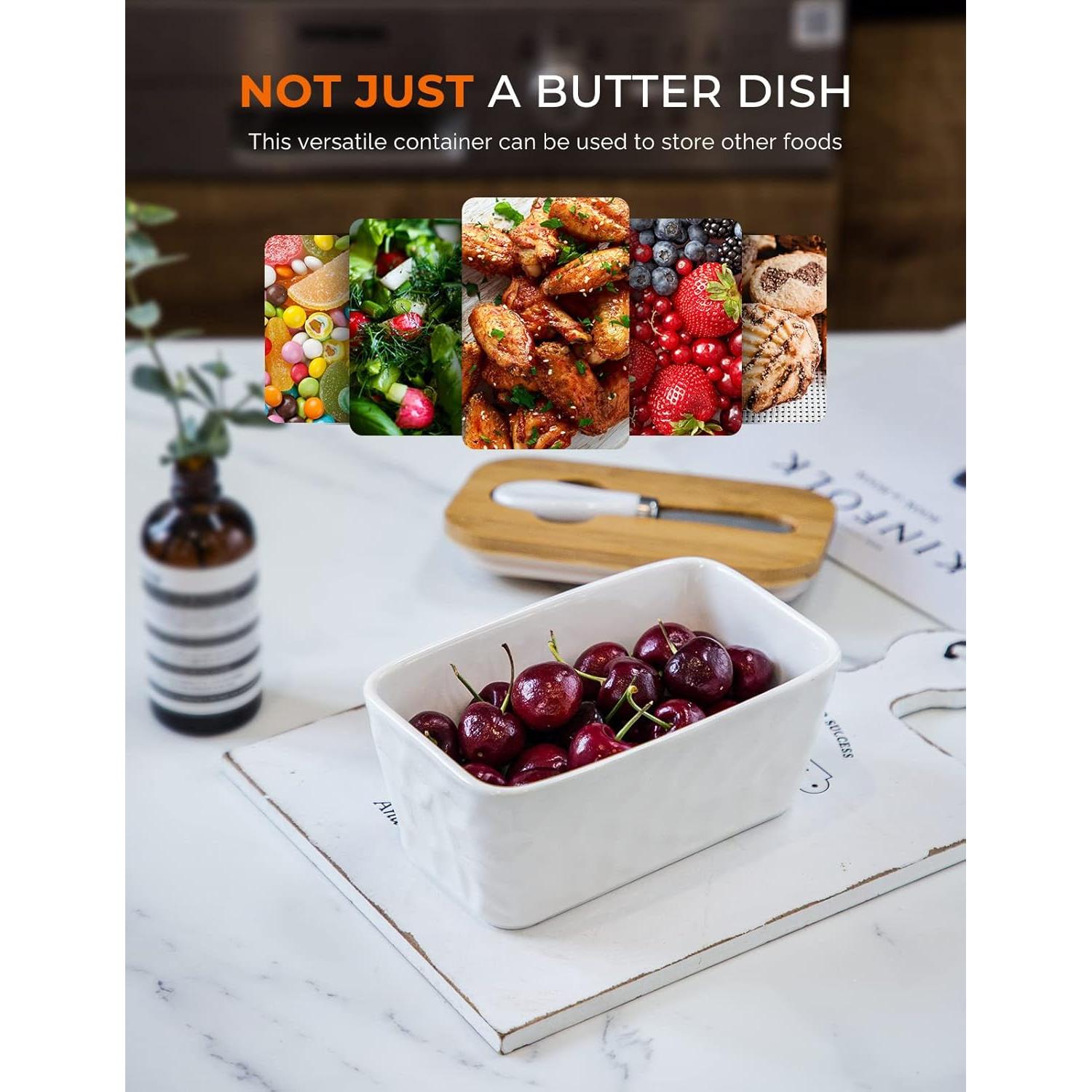 Plato para Mantequilla wtisan con Tapa y Cuchillo - Cerámica Blanca