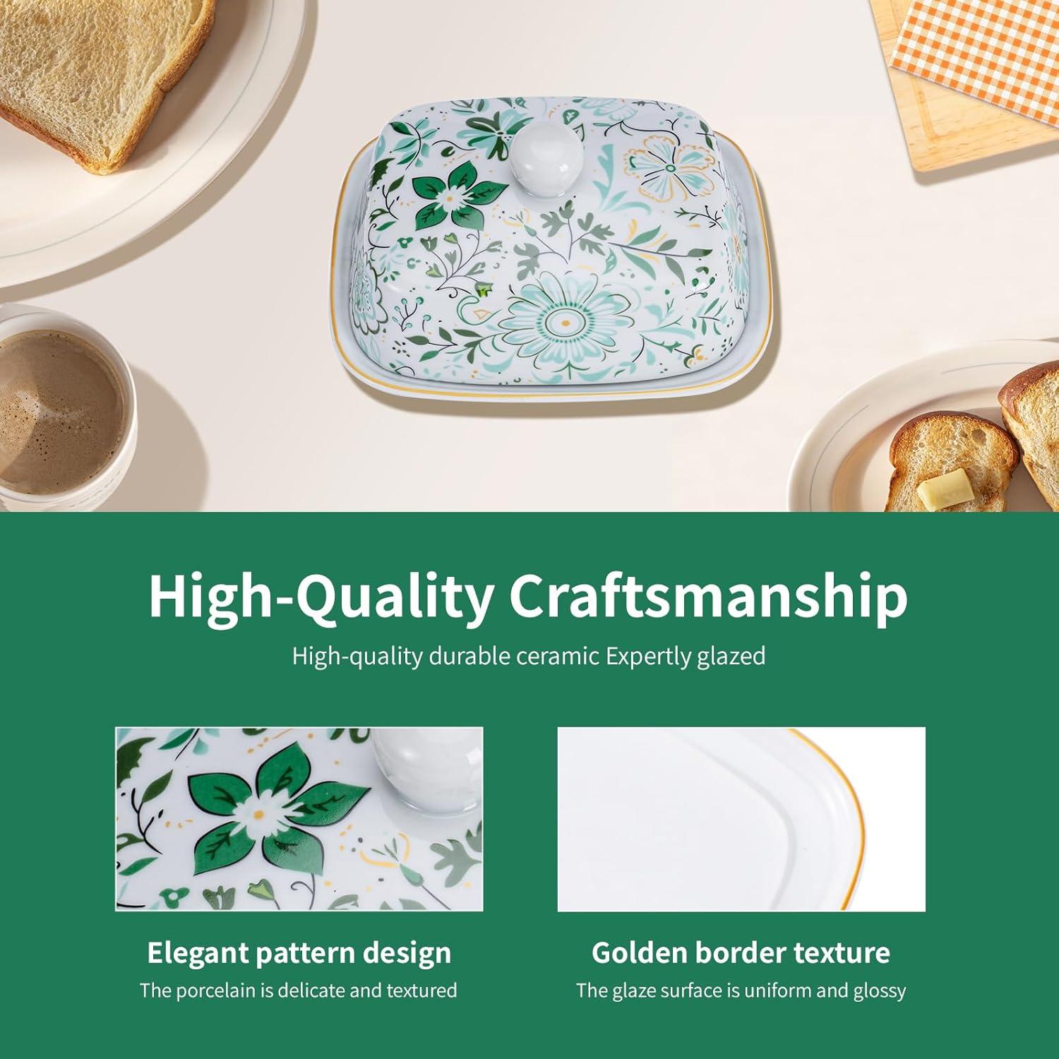 Plato de Mantequilla con Tapa Quansheng - Cerámica Verde