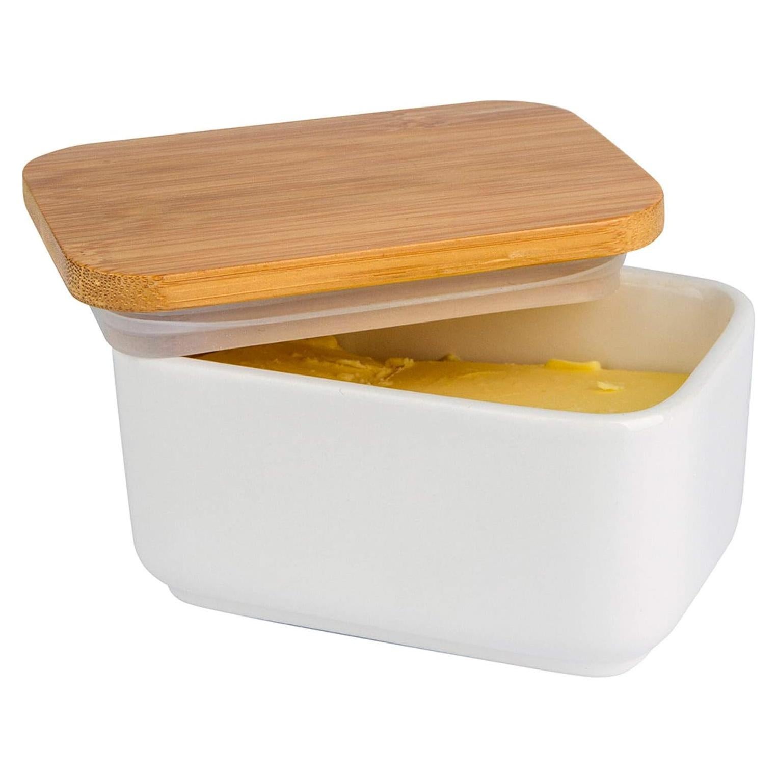 Plato de Mantequilla de Porcelana Arswin con Tapa de Bambú 300ml