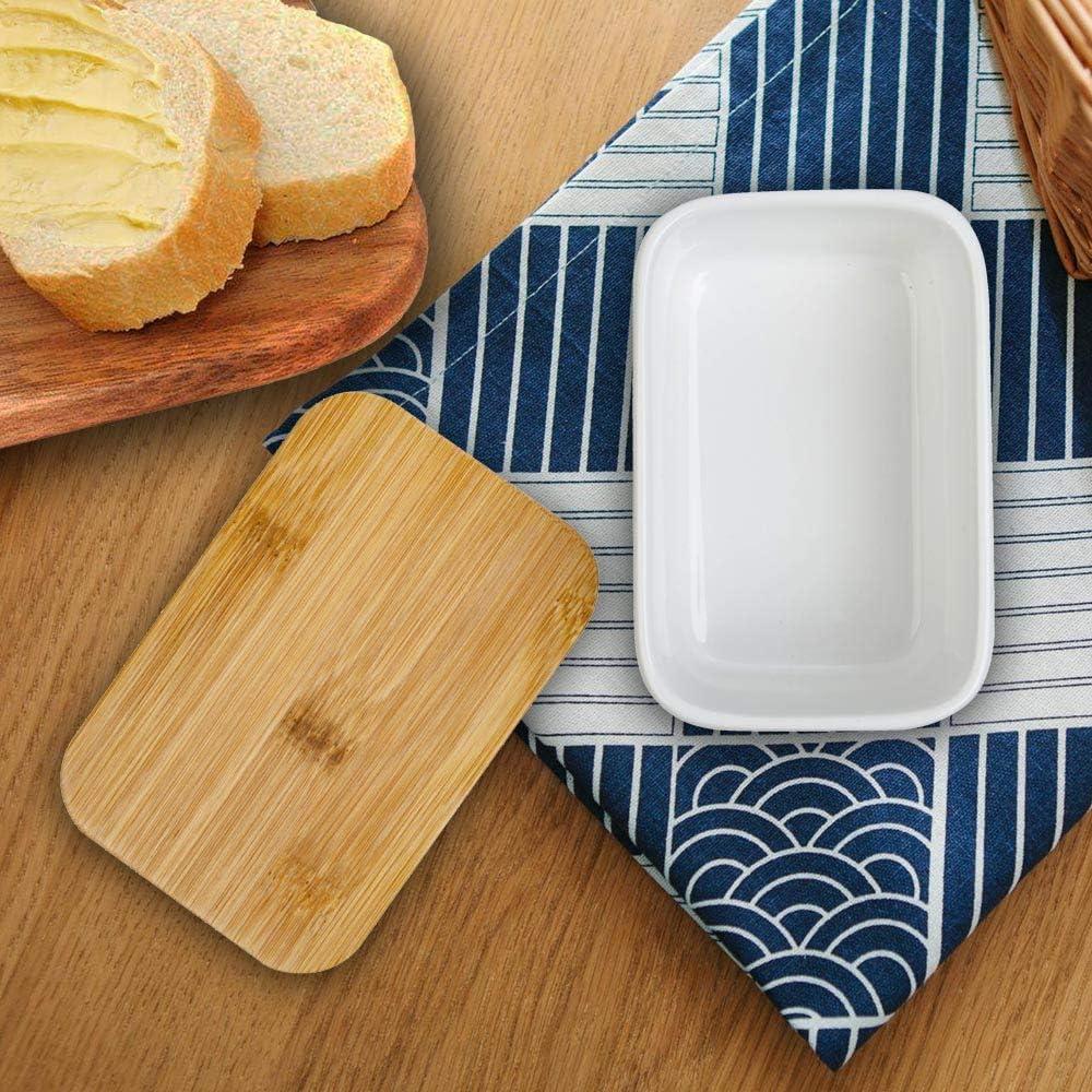 Plato de Mantequilla de Porcelana Arswin con Tapa de Bambú 300ml