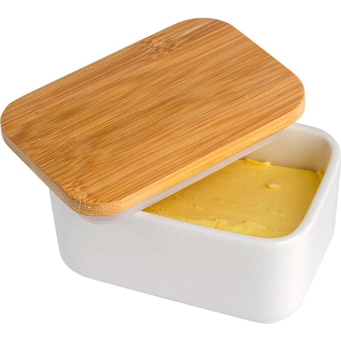 Plato de Mantequilla de Porcelana Arswin con Tapa de Bambú 300ml