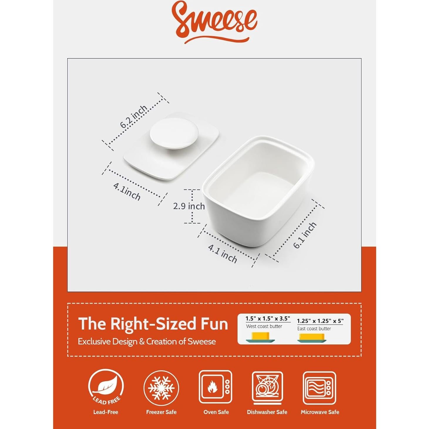 Plato de Mantequilla Sweese Blanco con Tapa 15.7 cm - Porcelana