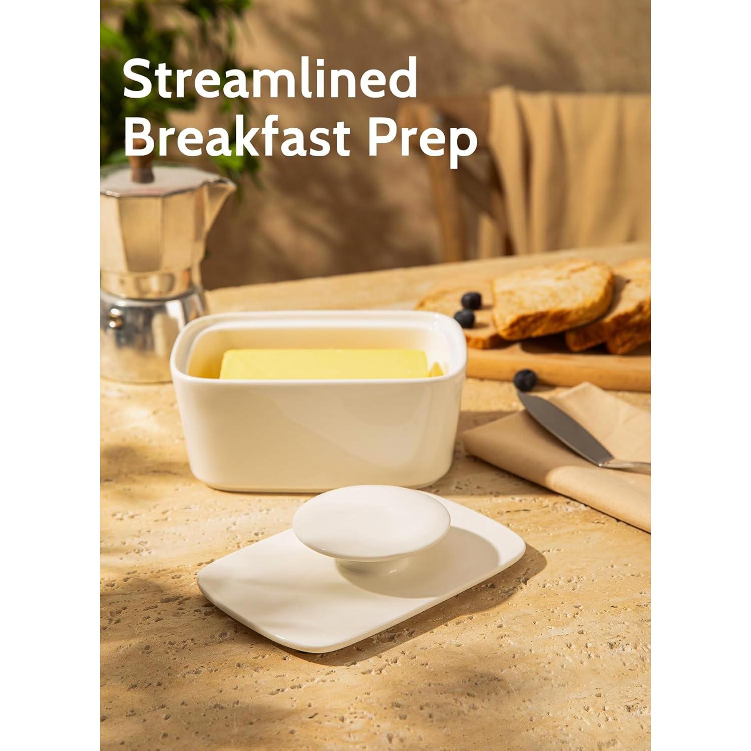 Plato de Mantequilla Sweese Blanco con Tapa 15.7 cm - Porcelana