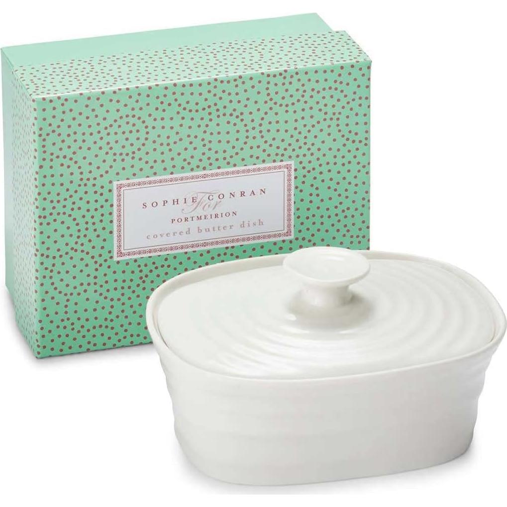 Plato de Mantequilla Cubierto Portmeirion Sophie Conran Blanco - Apto Microondas
