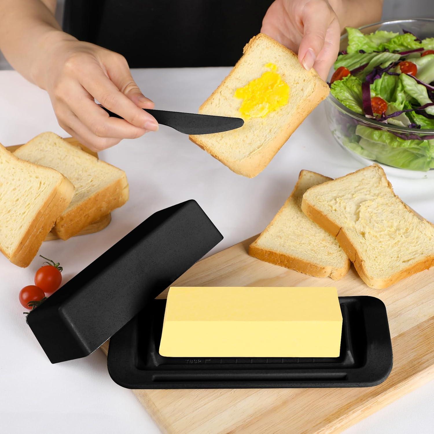 Plato de Mantequilla Ecoway con Tapa y Cuchillo - Negro