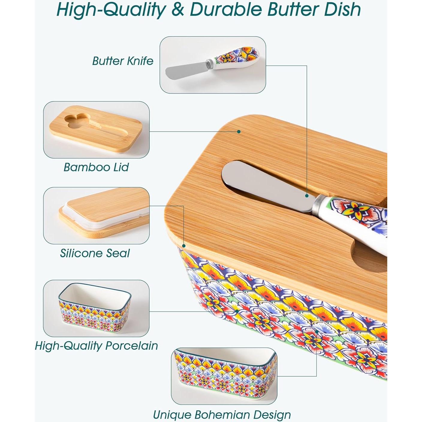 Plato de Mantequilla vancasso SIMI con Tapa de Bambú 16.5 cm