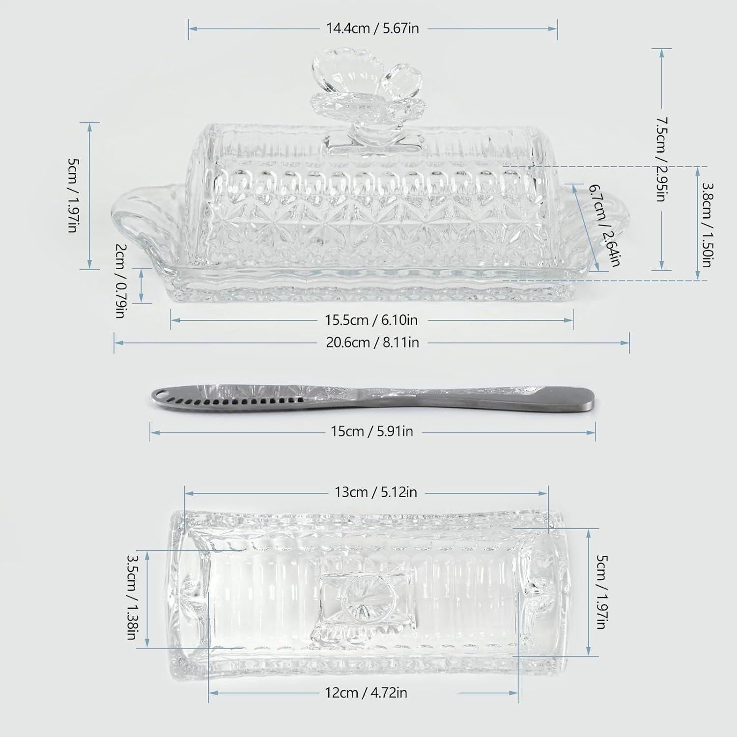 Plato de Mantequilla de Vidrio HAWOK con Tapa y Cuchillo