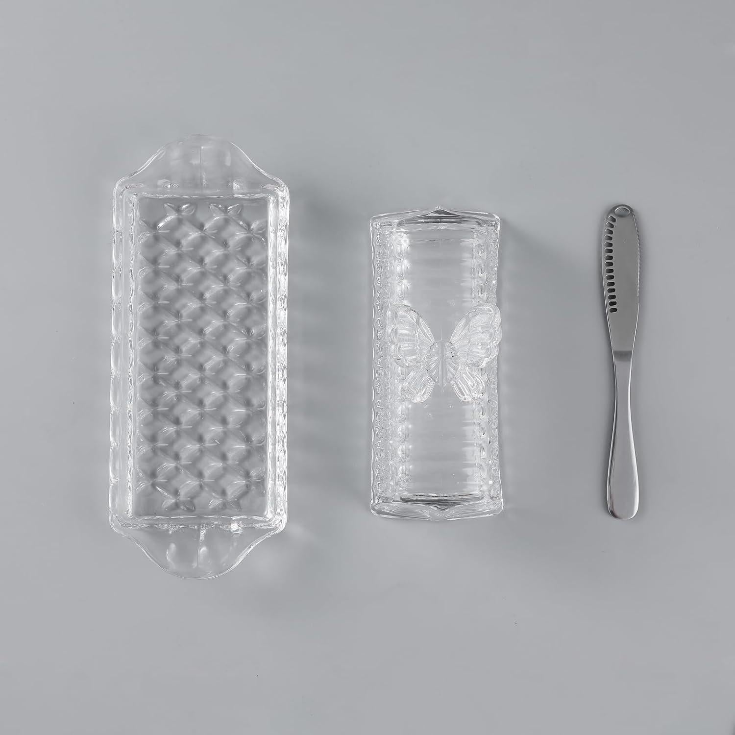 Plato de Mantequilla de Vidrio HAWOK con Tapa y Cuchillo