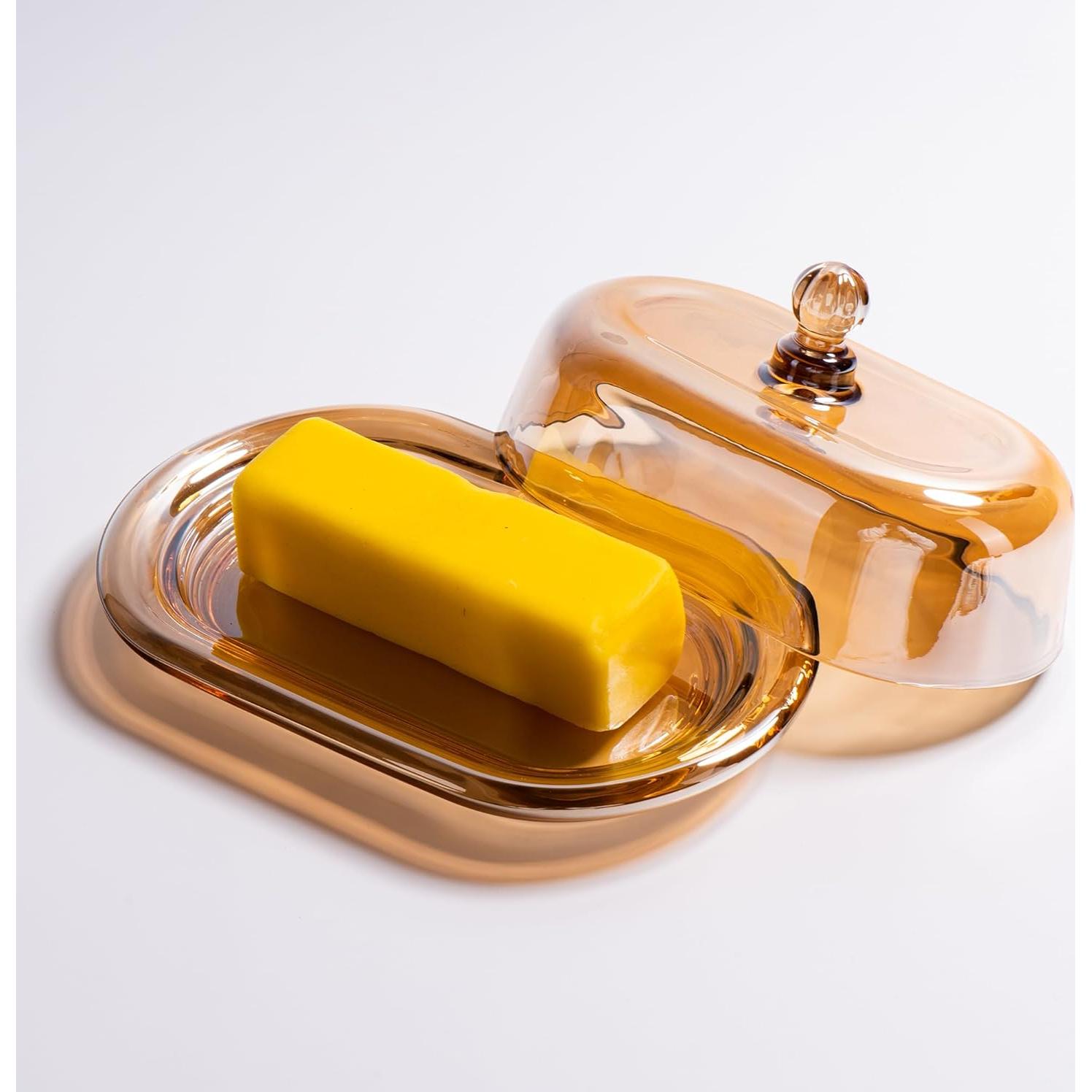 Plato de Mantequilla de Vidrio QIANCHANG Ovalado Champagne 19cm