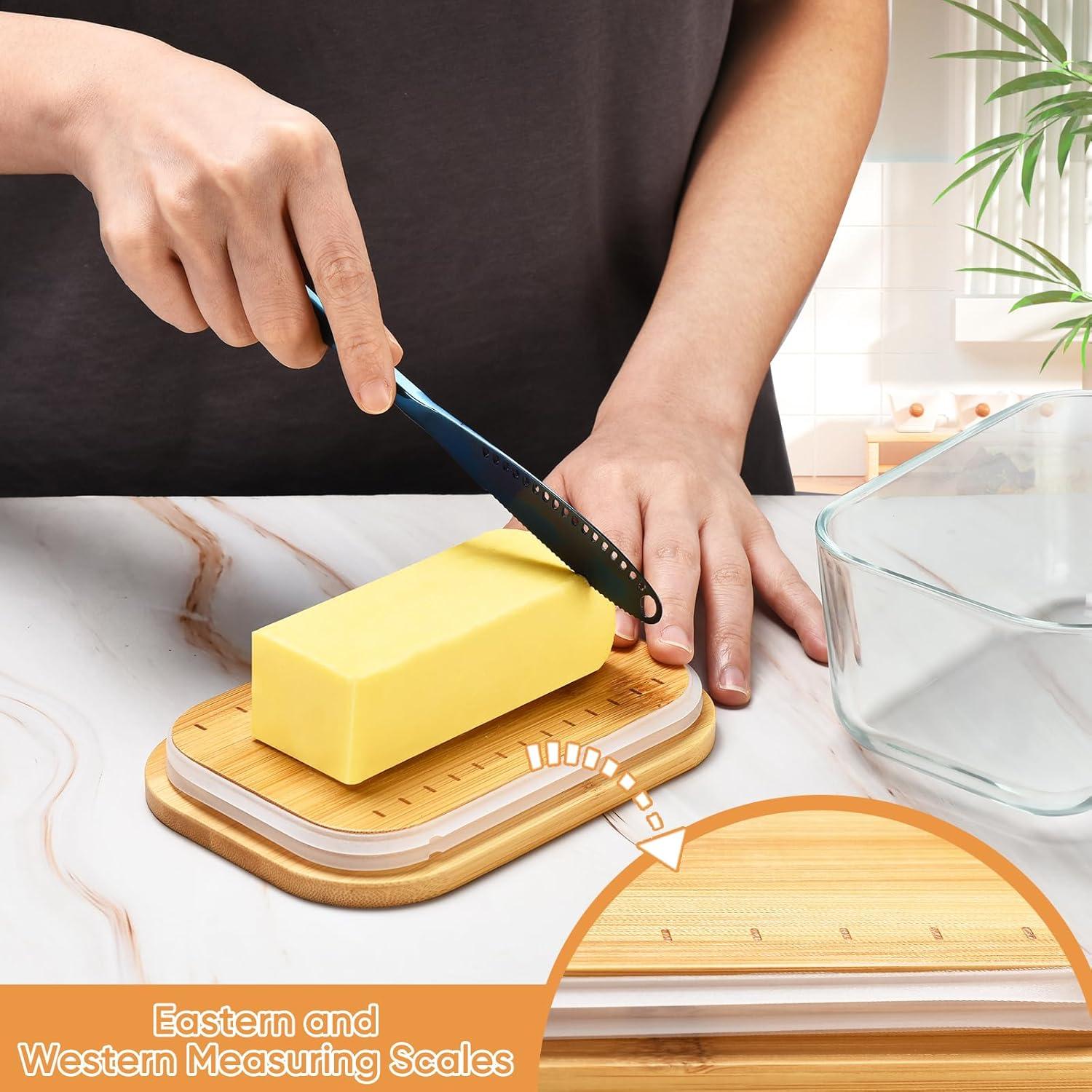 Plato de Mantequilla de Vidrio Hekeieon con Tapa de Bambú 16.5x11.4cm