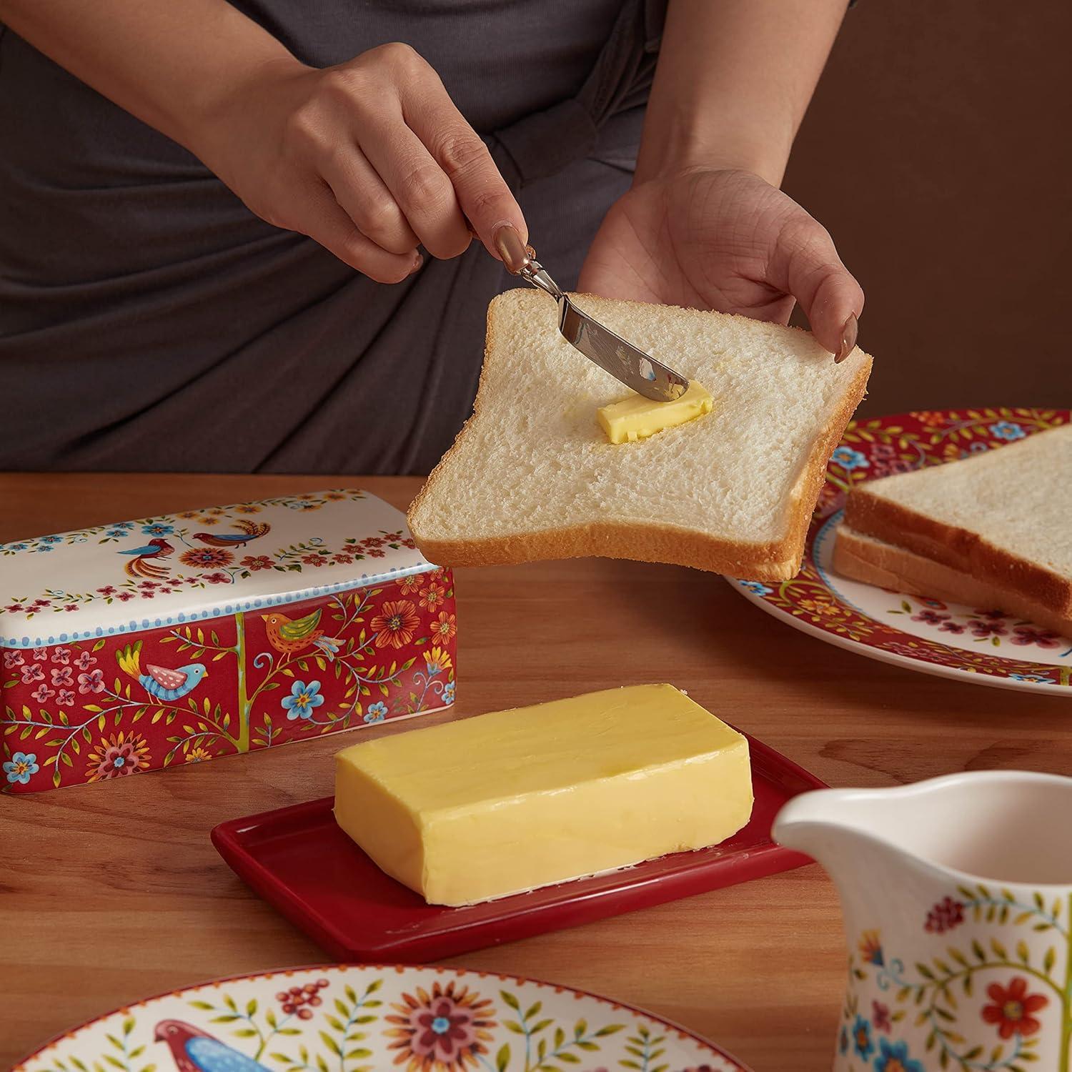 Plato de Mantequilla Cerámica Bico Pájaro Primavera Roja 19.5x10.4cm