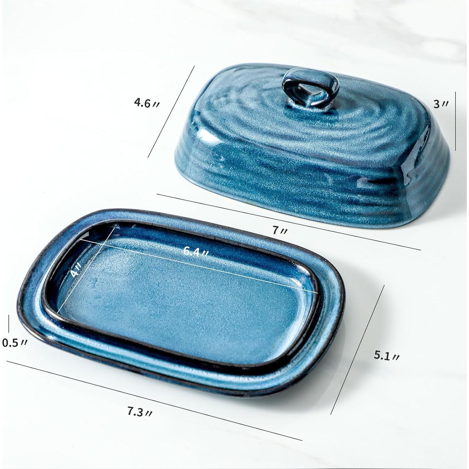 Plato de Mantequilla Glowworm Cerámica con Tapa 18.5 cm Azul