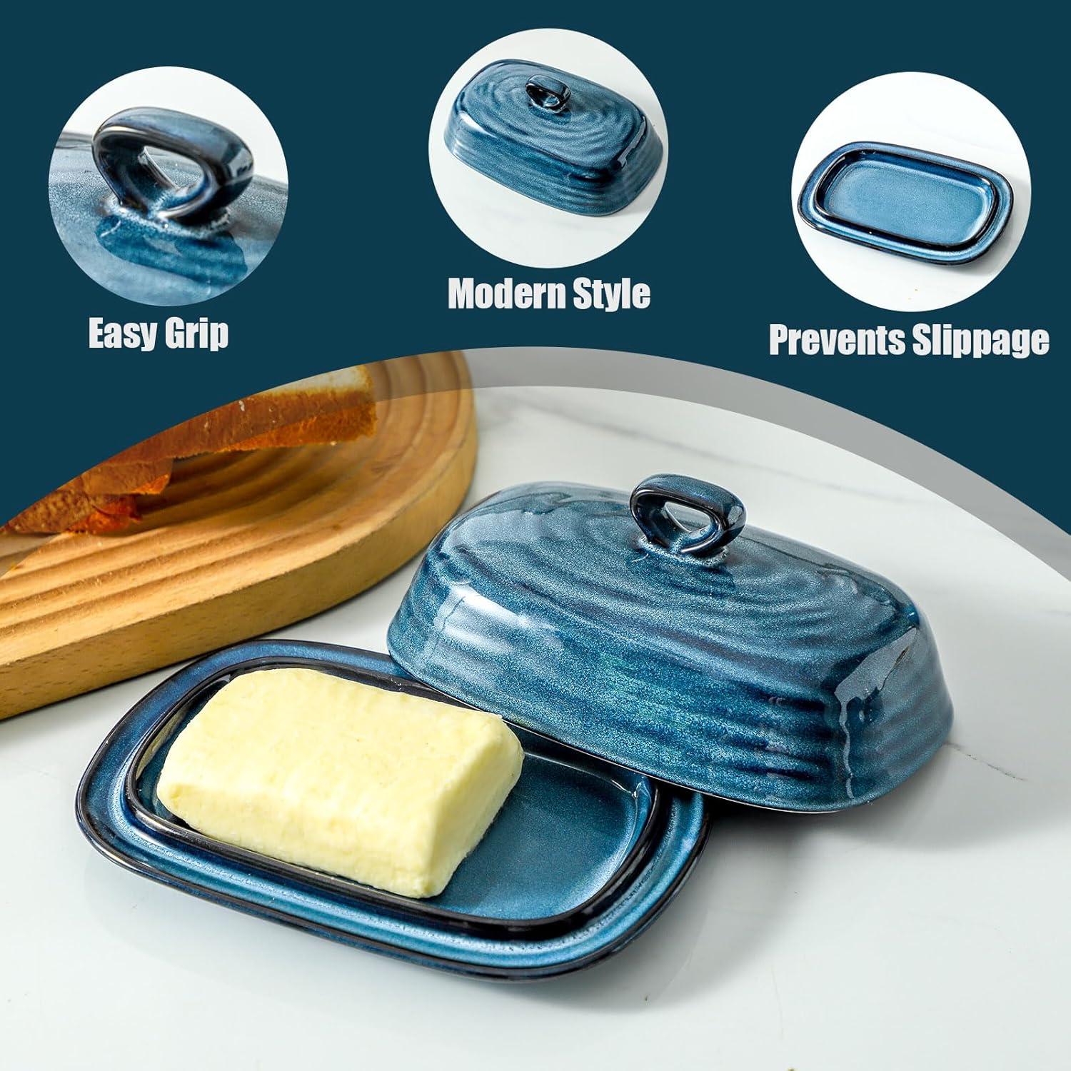 Plato de Mantequilla Glowworm Cerámica con Tapa 18.5 cm Azul