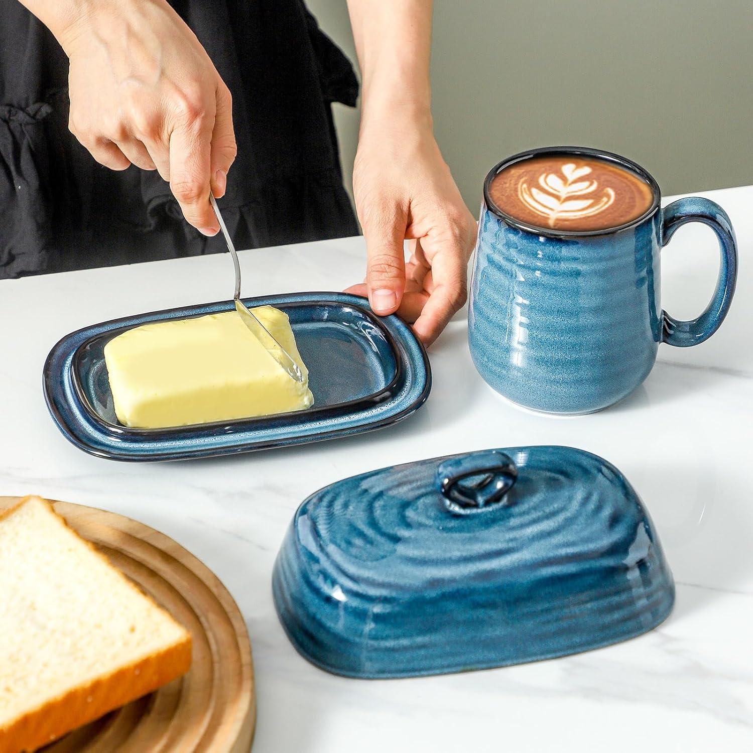 Plato de Mantequilla Glowworm Cerámica con Tapa 18.5 cm Azul