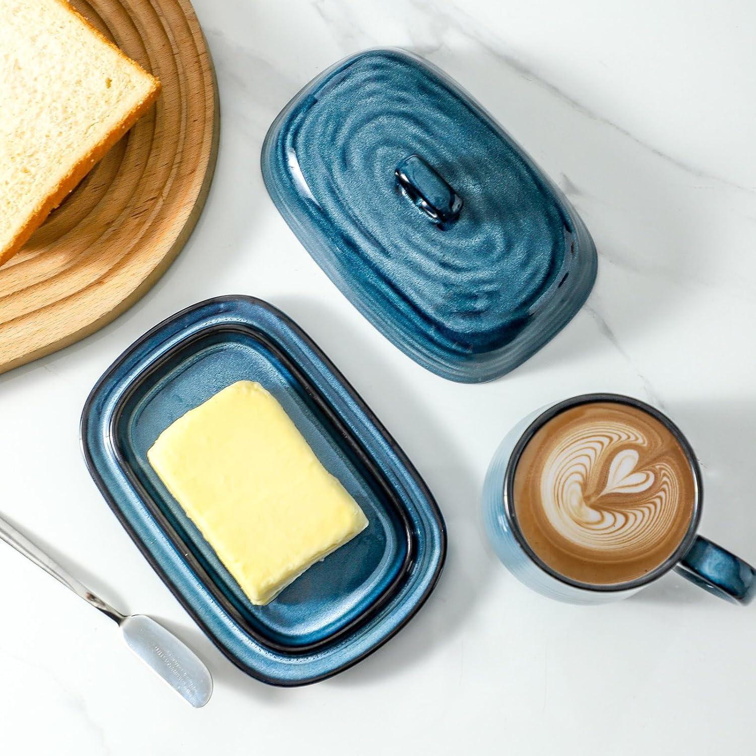 Plato de Mantequilla Glowworm Cerámica con Tapa 18.5 cm Azul