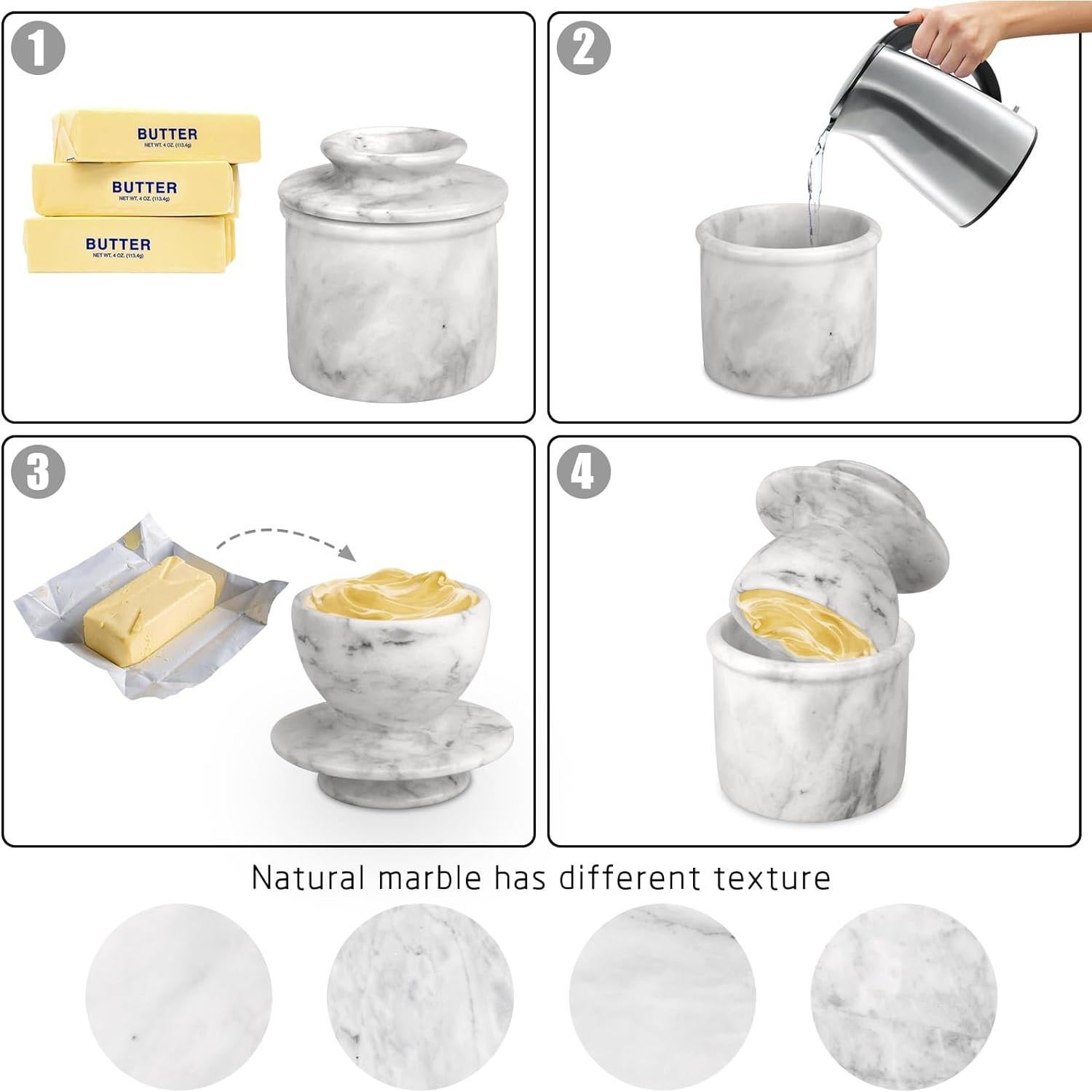 Crock de Mantequilla con Tapa TABHOUKIT Grande Blanco Gris