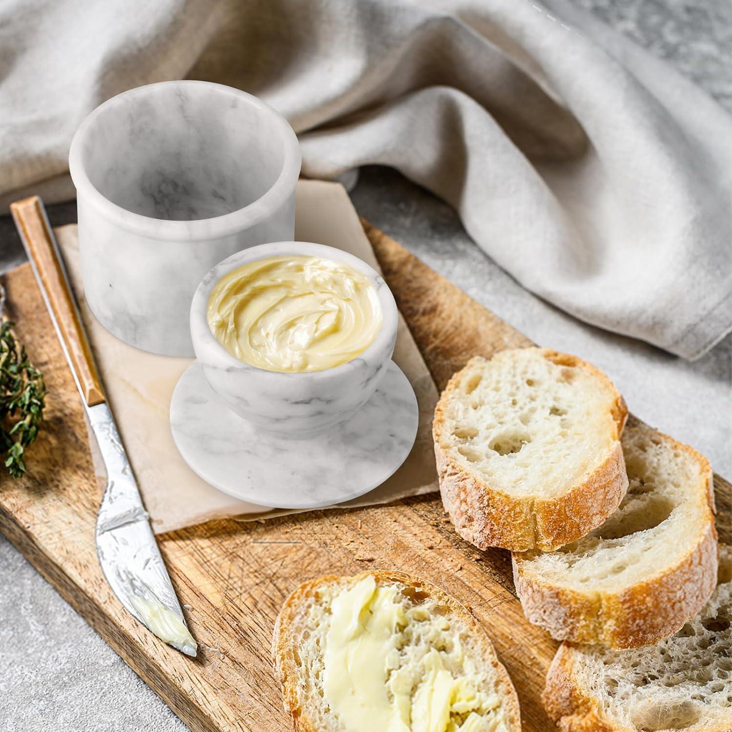 Crock de Mantequilla con Tapa TABHOUKIT Grande Blanco Gris
