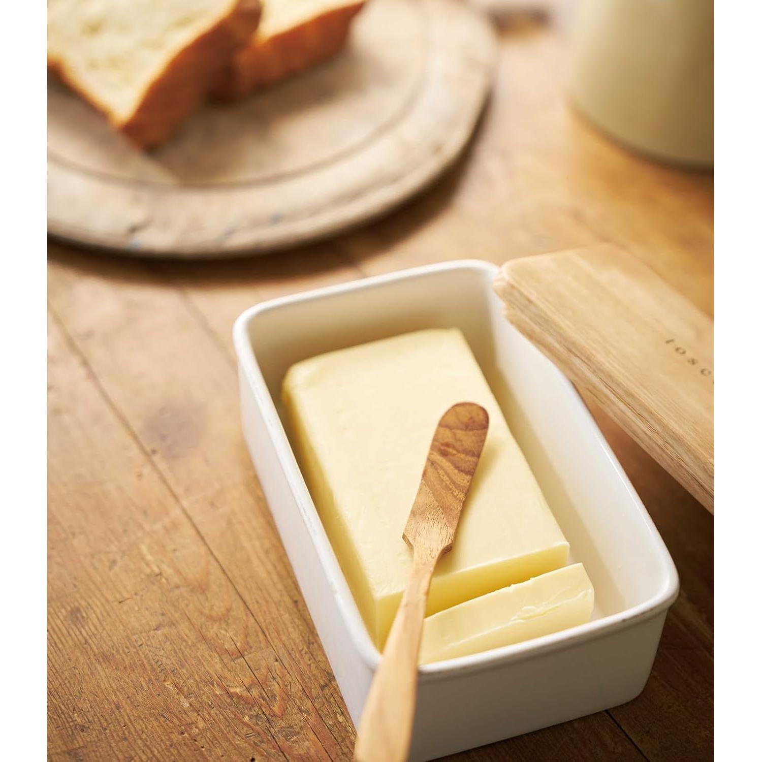 Plato de Mantequilla Cerámica Yamazaki Home con Tapa de Madera