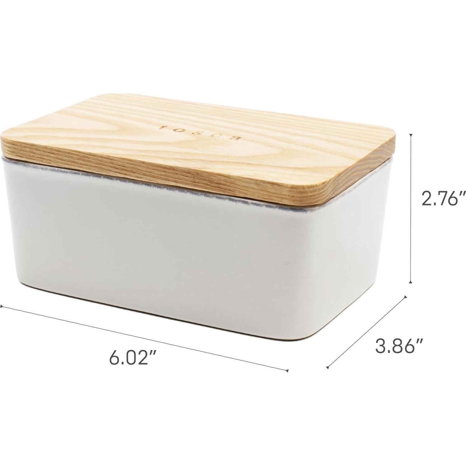 Plato de Mantequilla Cerámica Yamazaki Home con Tapa de Madera