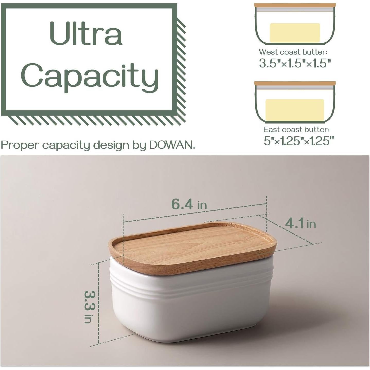 Plato de Mantequilla DOWAN Cerámica Blanco con Tapa de Madera