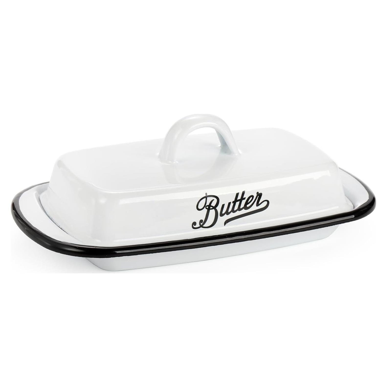 Plato de Mantequilla Suwimut de Esmalte Blanco con Tapa 19.6x10.9cm