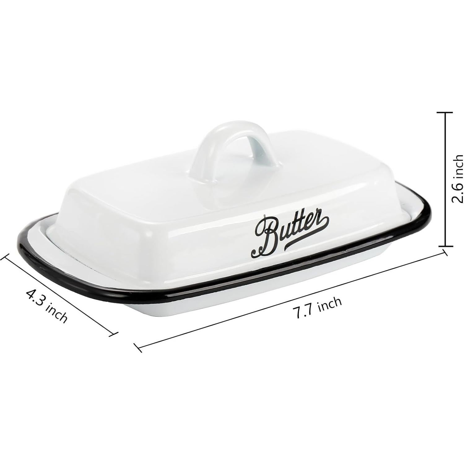 Plato de Mantequilla Suwimut de Esmalte Blanco con Tapa 19.6x10.9cm