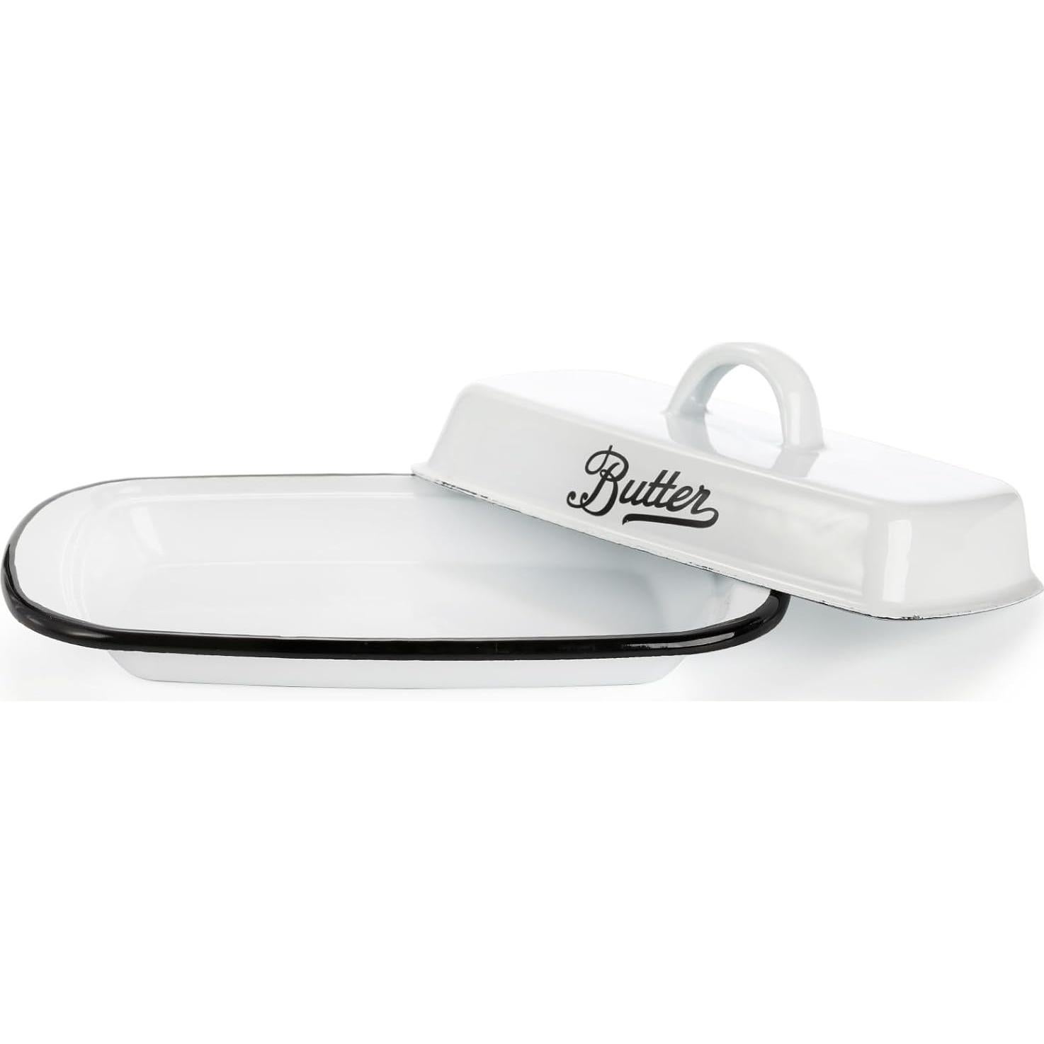 Plato de Mantequilla Suwimut de Esmalte Blanco con Tapa 19.6x10.9cm