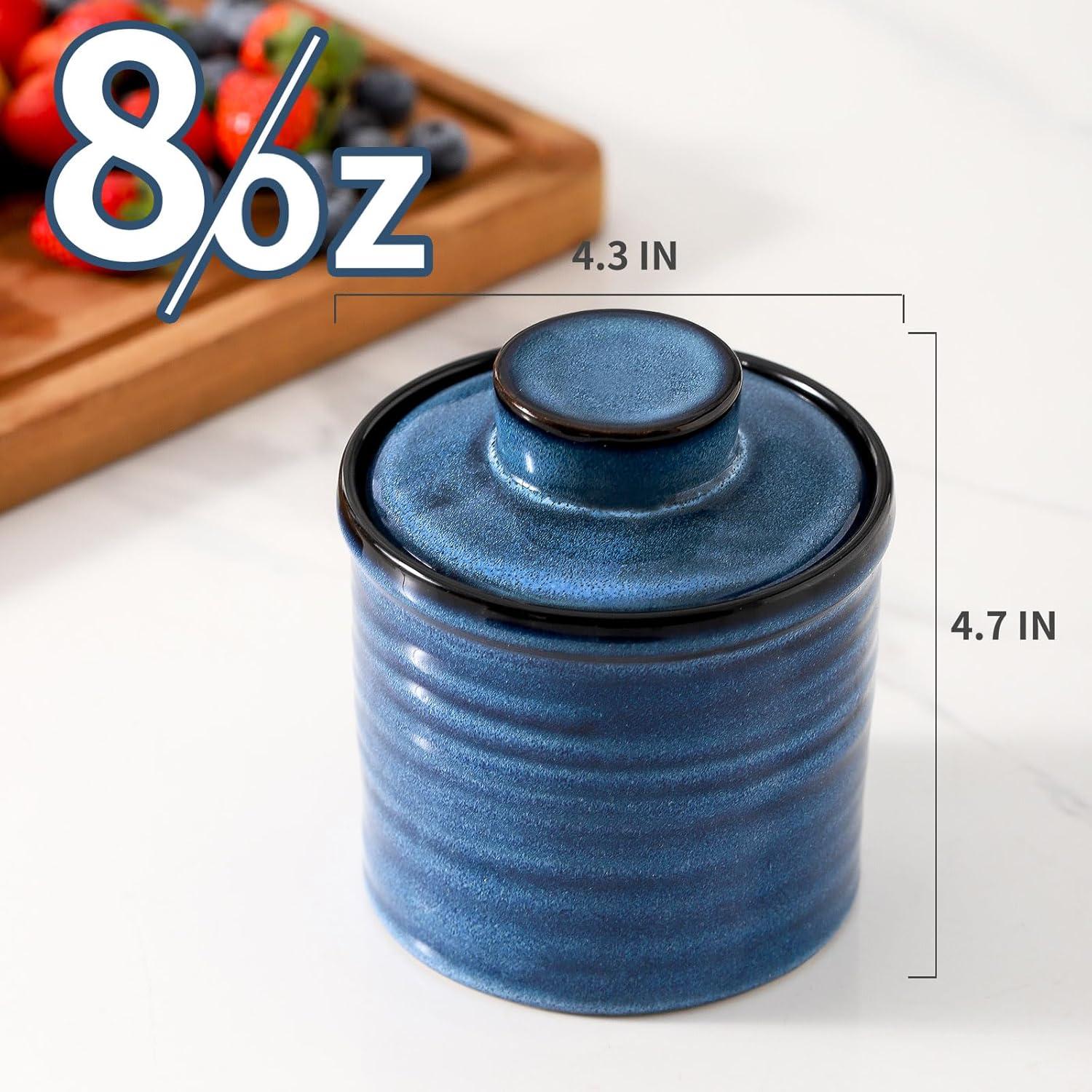 Crock de Cerámica Hasense Azul con Tapa y Sello de Agua