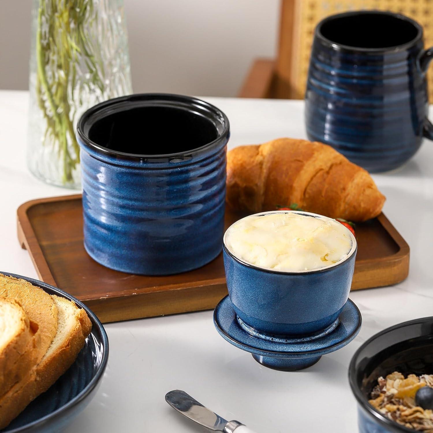 Crock de Cerámica Hasense Azul con Tapa y Sello de Agua