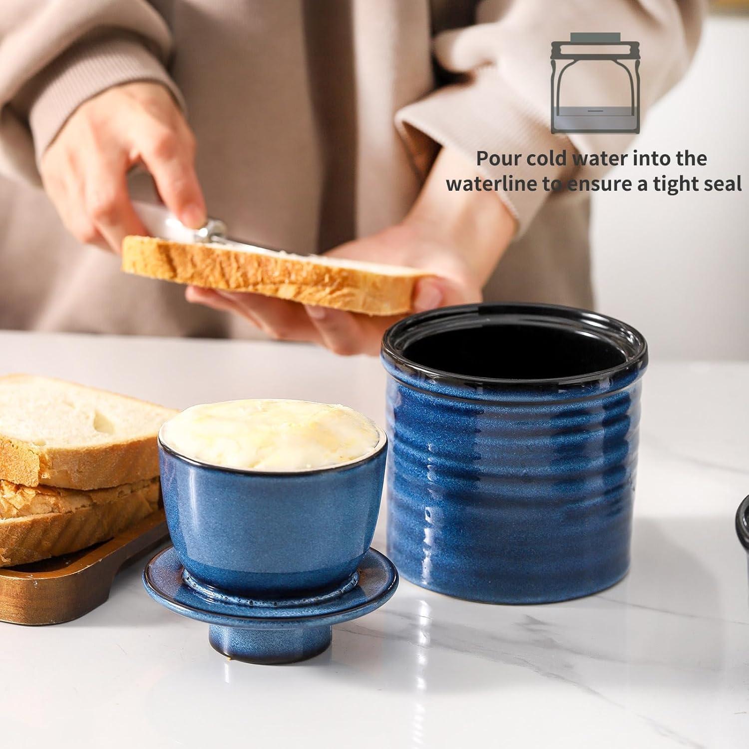 Crock de Cerámica Hasense Azul con Tapa y Sello de Agua