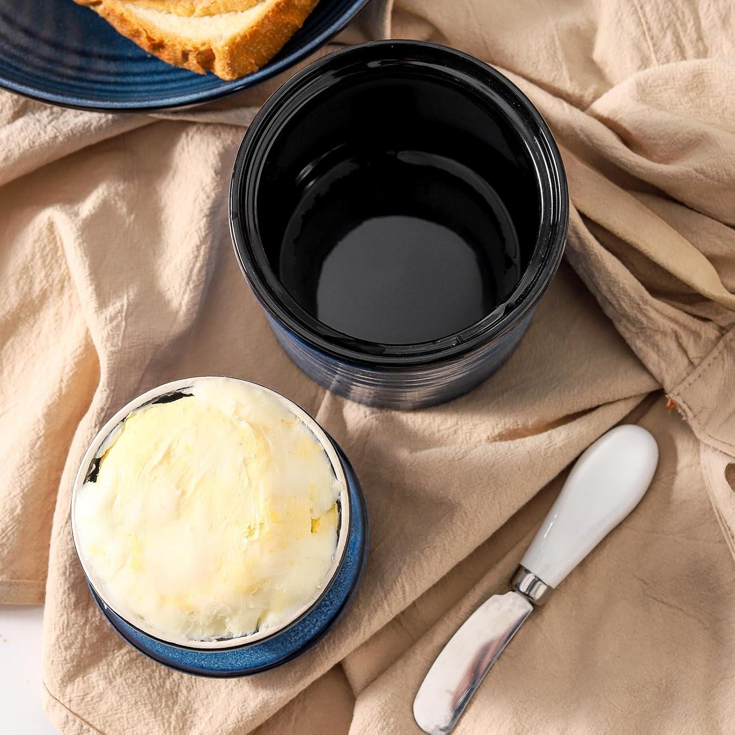 Crock de Cerámica Hasense Azul con Tapa y Sello de Agua