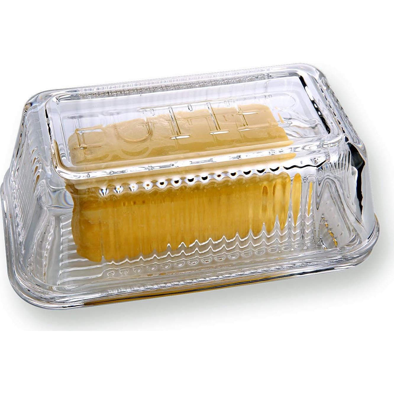 Plato de Mantequilla de Vidrio G Glassware con Tapa 16.5x10.2cm