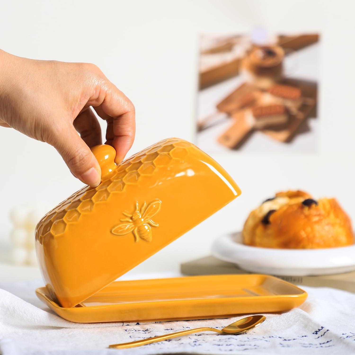 Plato de Mantequilla Cerámica Vintage con Tapa 23x16cm