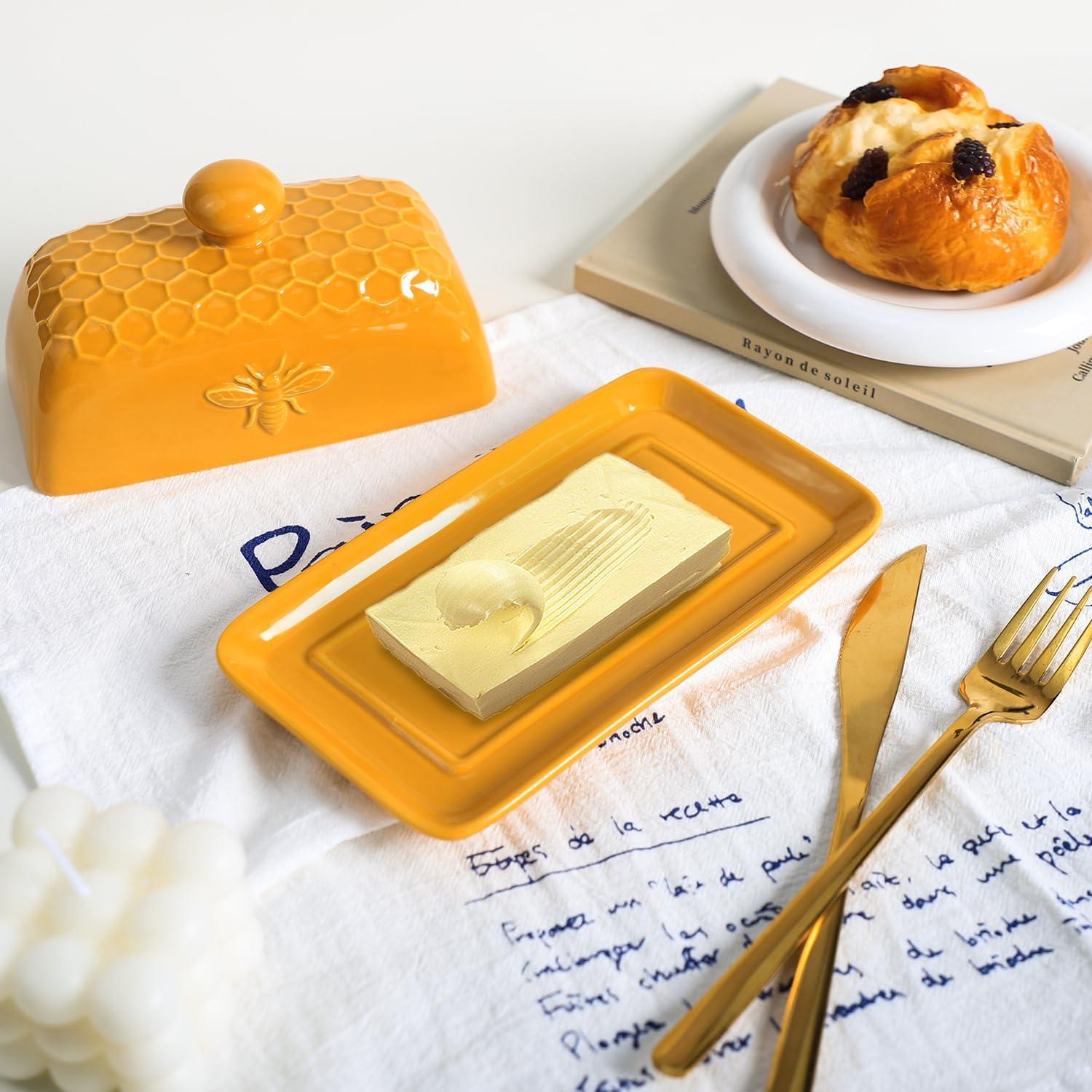 Plato de Mantequilla Cerámica Vintage con Tapa 23x16cm