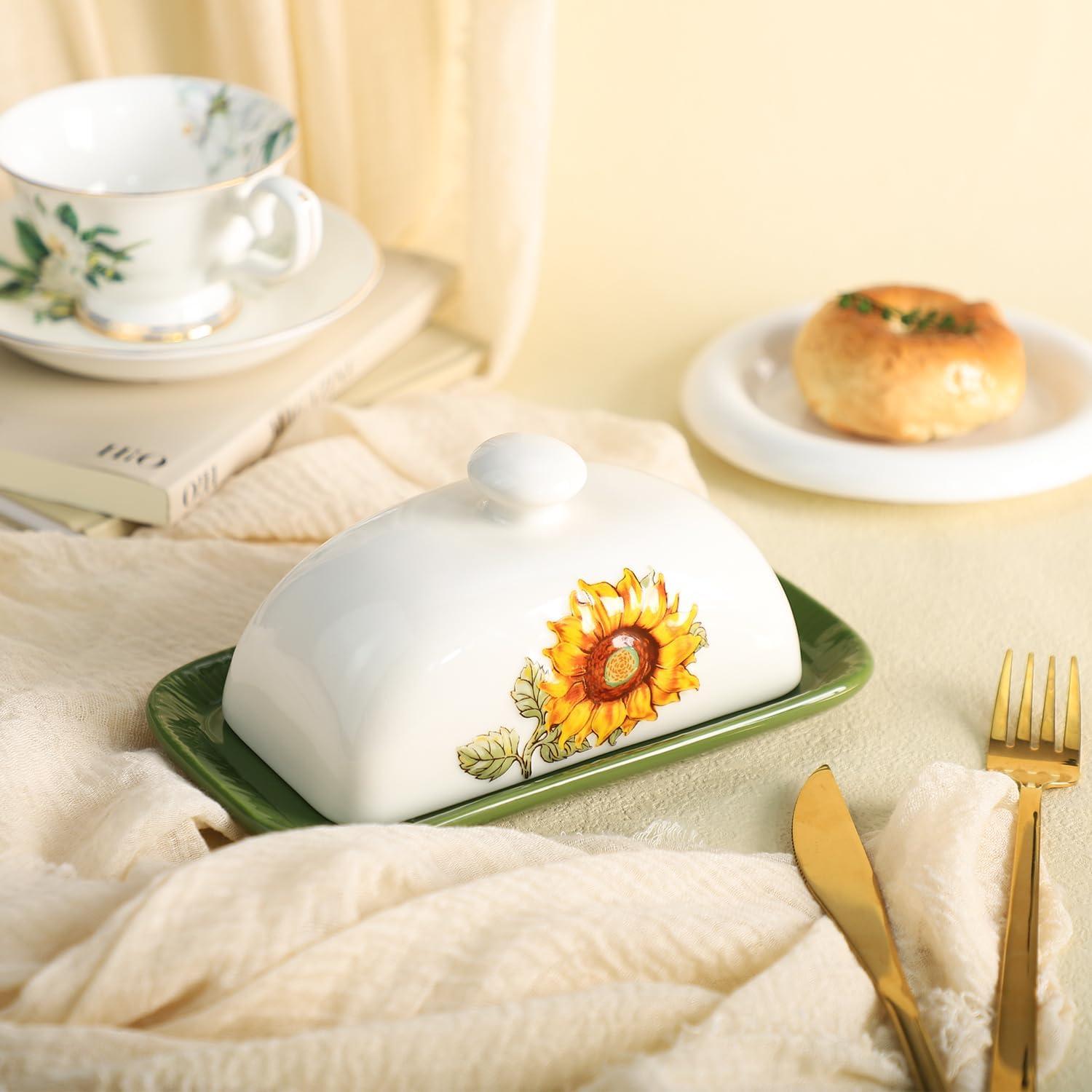 Plato de Mantequilla Cerámica Bicuzat con Tapa Girasol