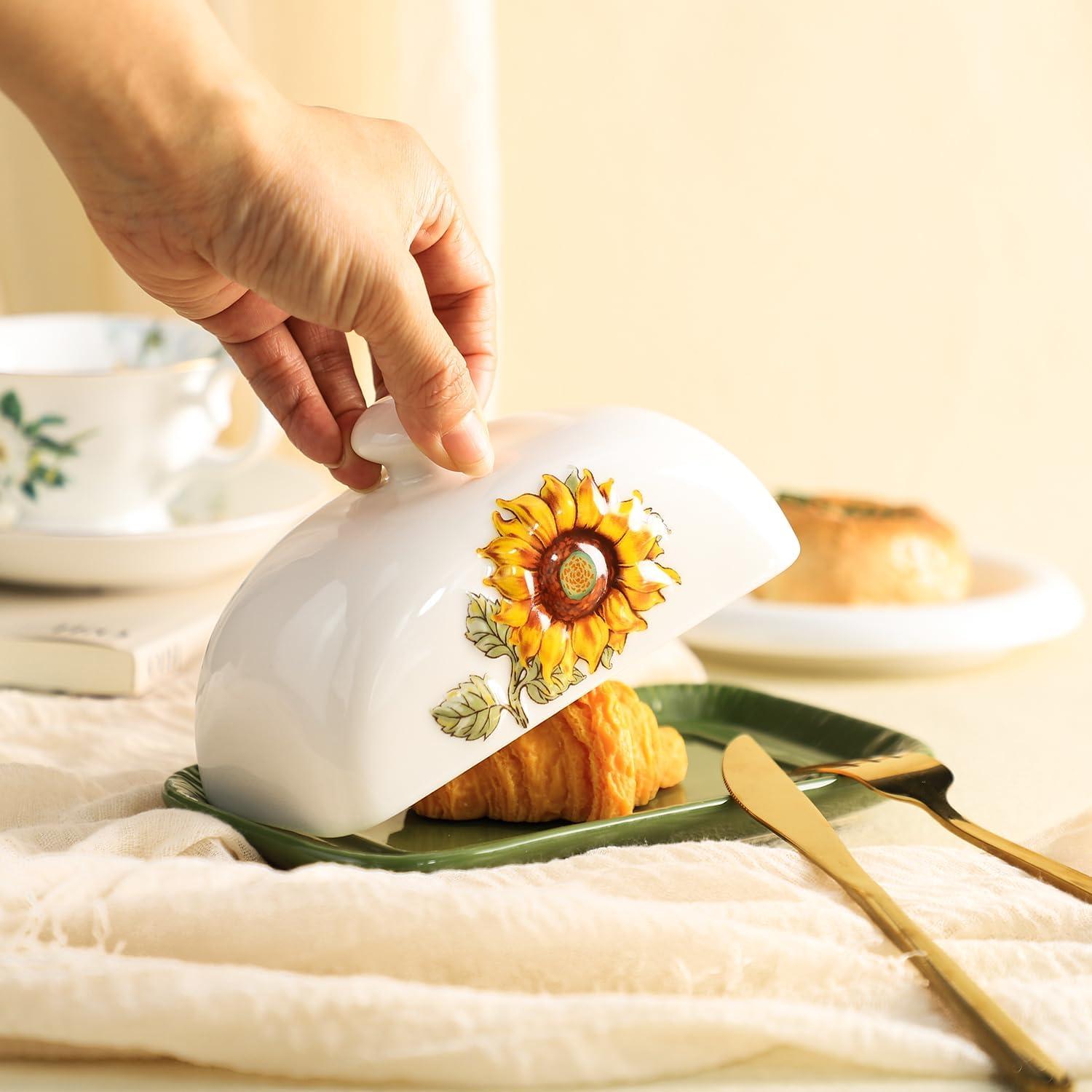 Plato de Mantequilla Cerámica Bicuzat con Tapa Girasol