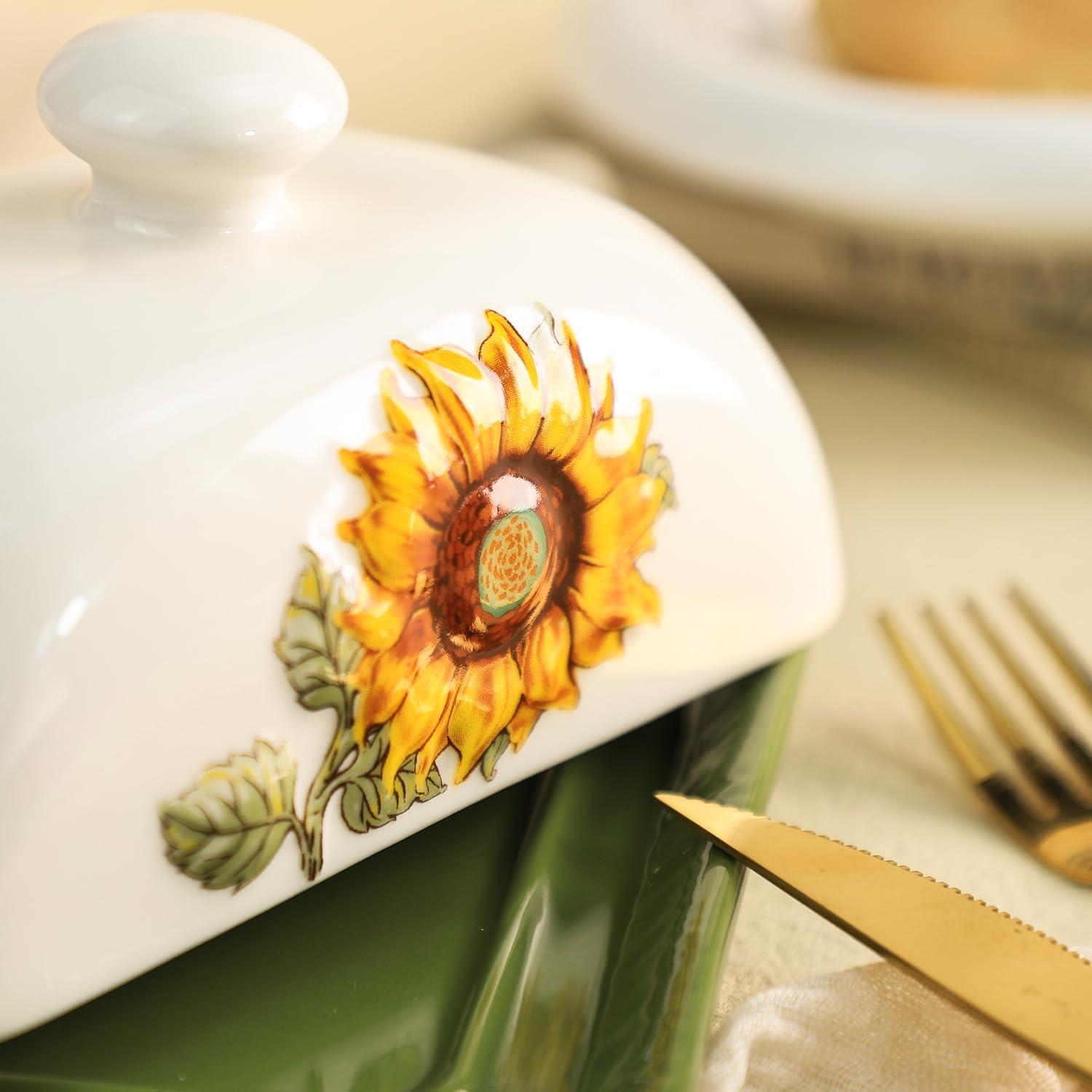 Plato de Mantequilla Cerámica Bicuzat con Tapa Girasol