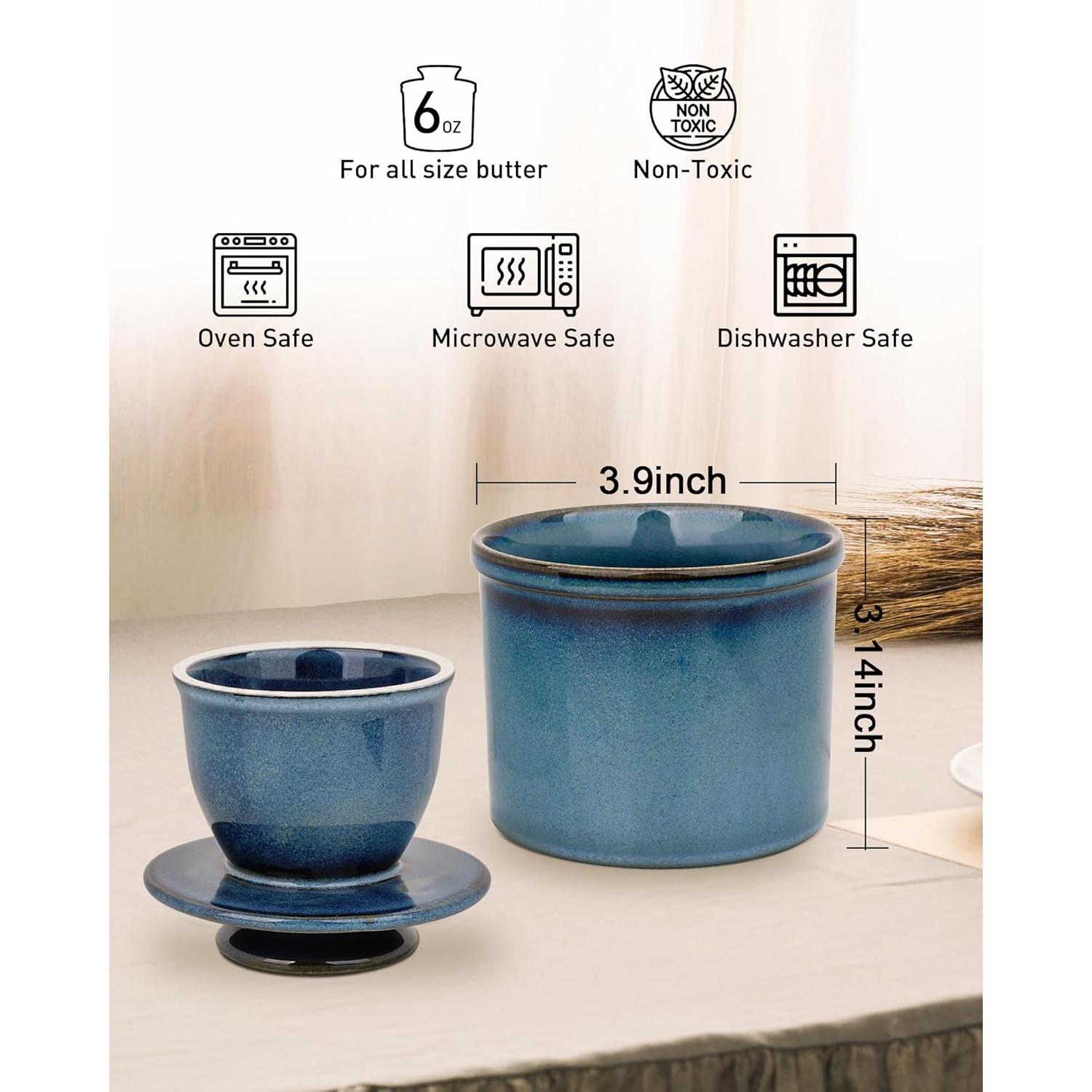 Plato de Mantequilla Francés KilnGPT Cerámica Azul Océano