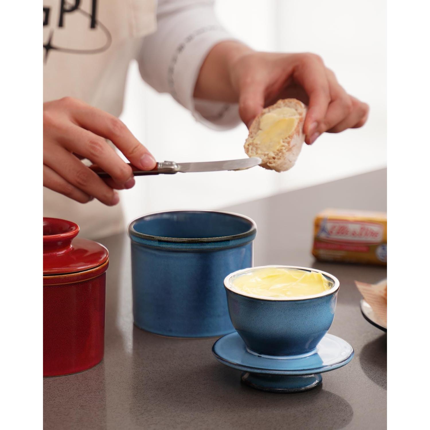 Plato de Mantequilla Francés KilnGPT Cerámica Azul Océano