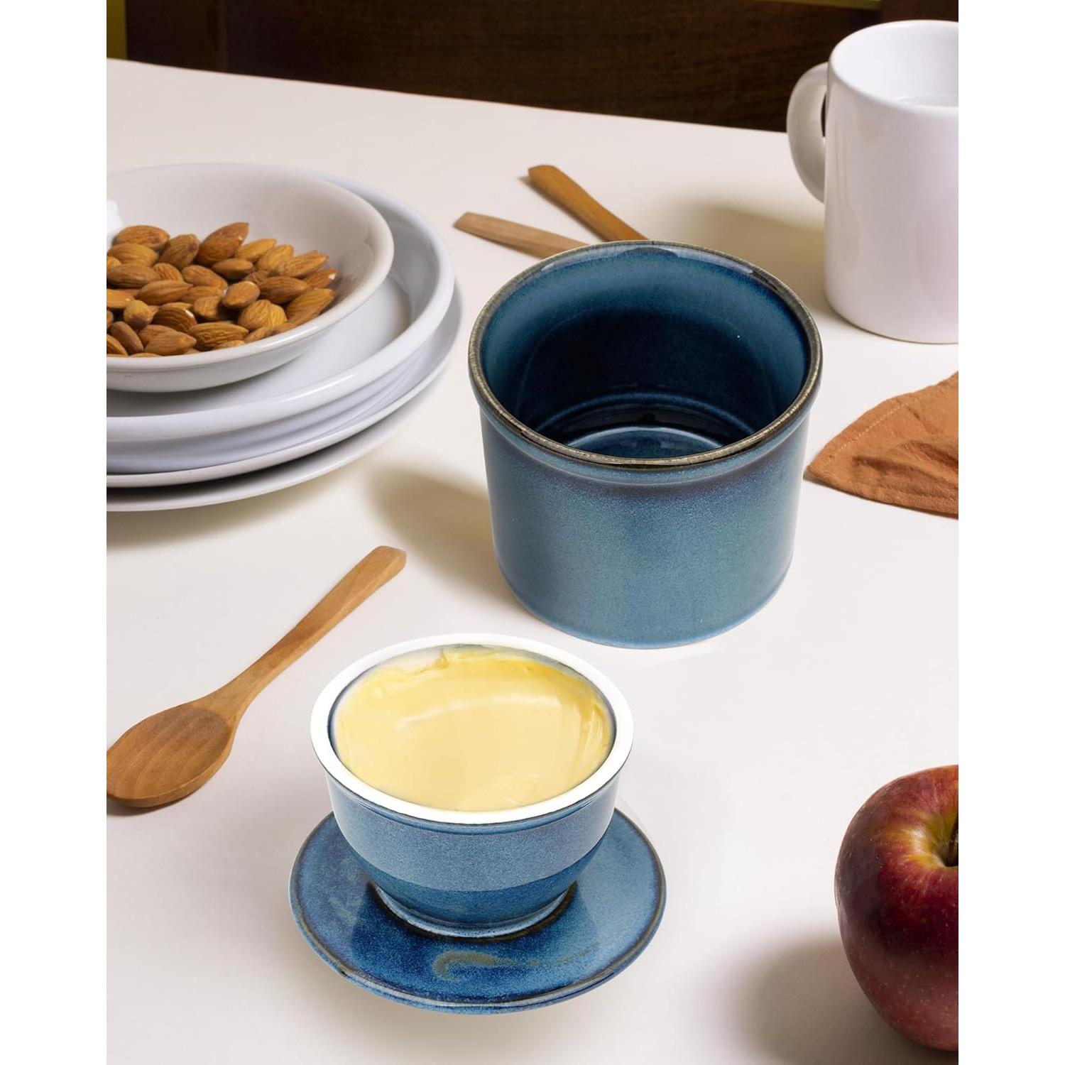 Plato de Mantequilla Francés KilnGPT Cerámica Azul Océano