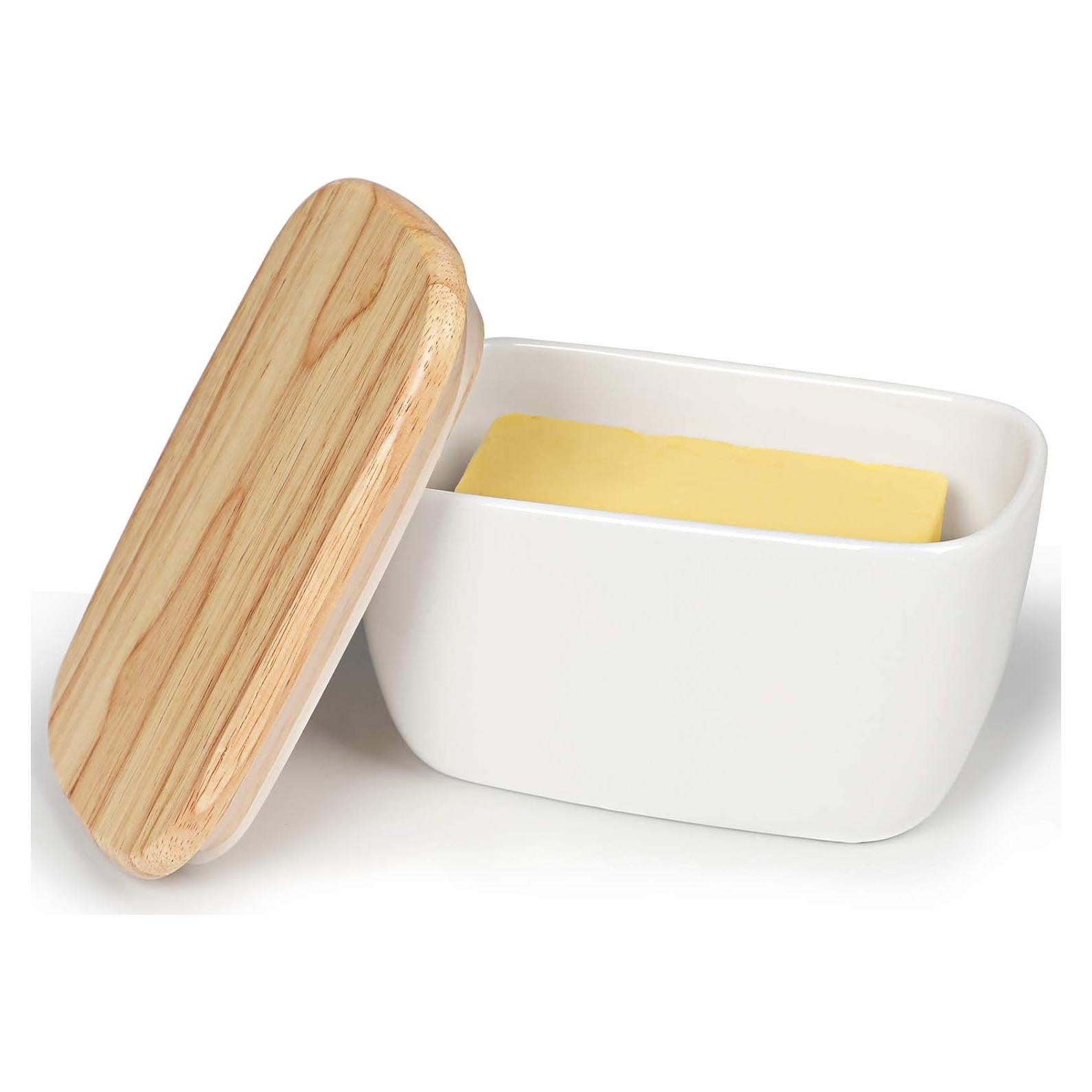 Plato de Mantequilla de Porcelana HAOTOP Blanco para 4 Barras