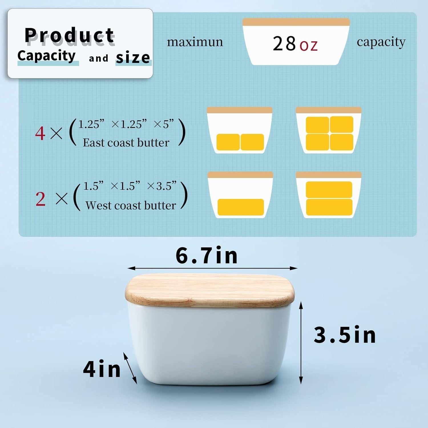 Plato de Mantequilla de Porcelana HAOTOP Blanco para 4 Barras