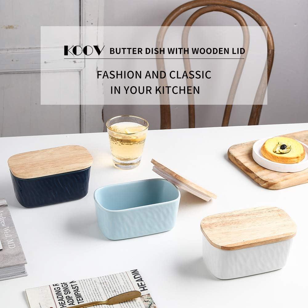 Plato de Mantequilla KOOV con Tapa de Roble - Porcelana Blanca