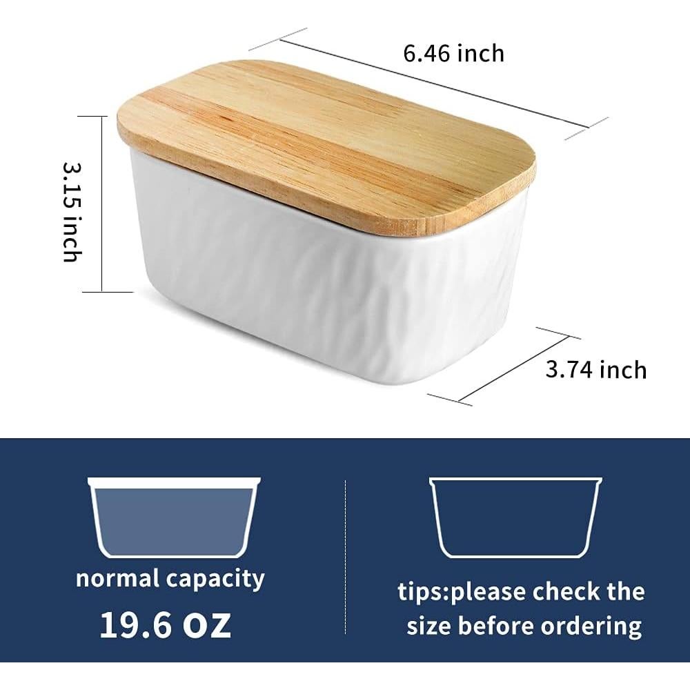 Plato de Mantequilla KOOV con Tapa de Roble - Porcelana Blanca