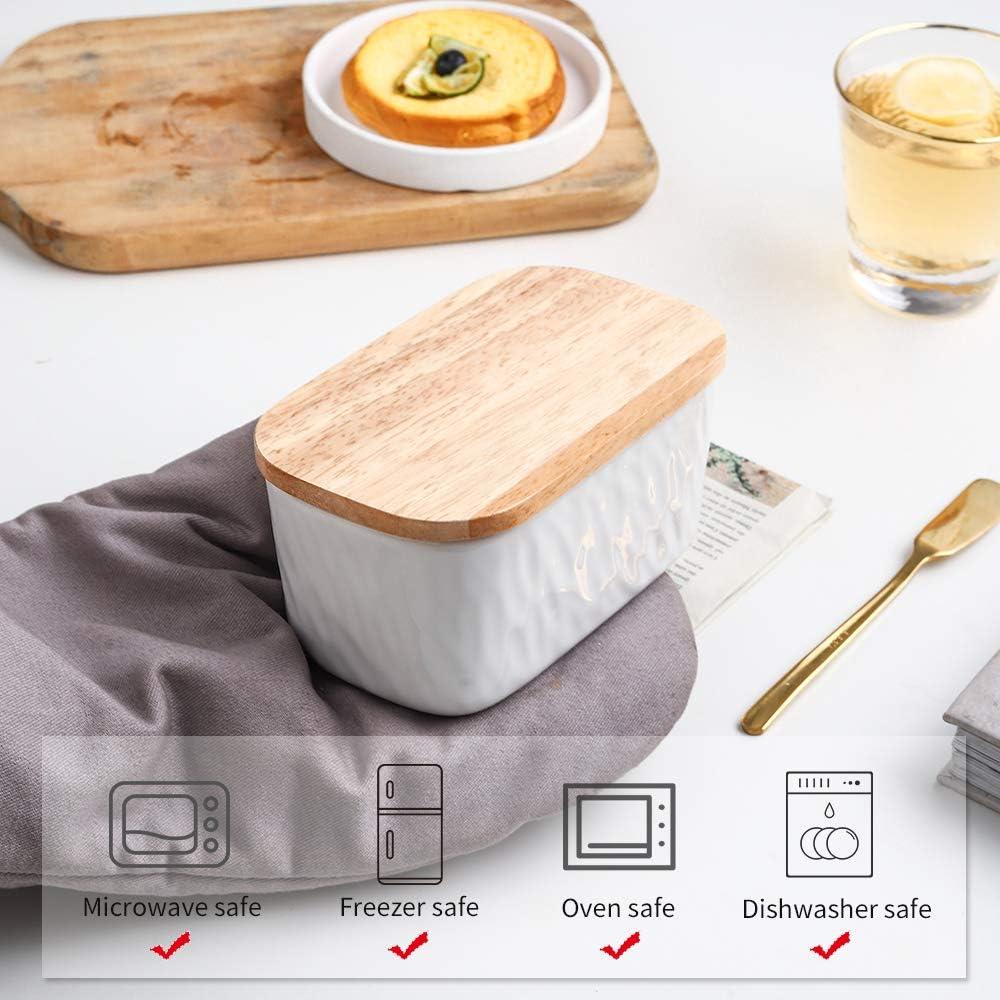 Plato de Mantequilla KOOV con Tapa de Roble - Porcelana Blanca