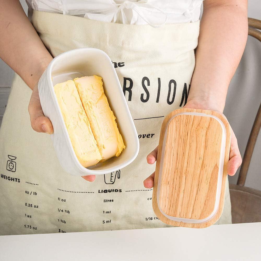 Plato de Mantequilla KOOV con Tapa de Roble - Porcelana Blanca